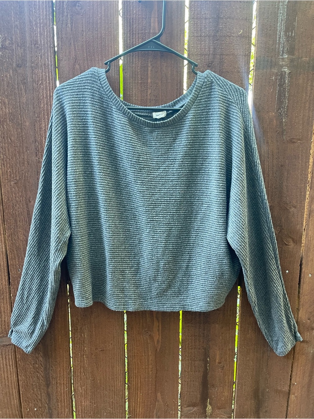 GARAGE Grey Ribbed Boxy Loungewear Casual Long Sleeve Sweater Top Sz M Bat Wing